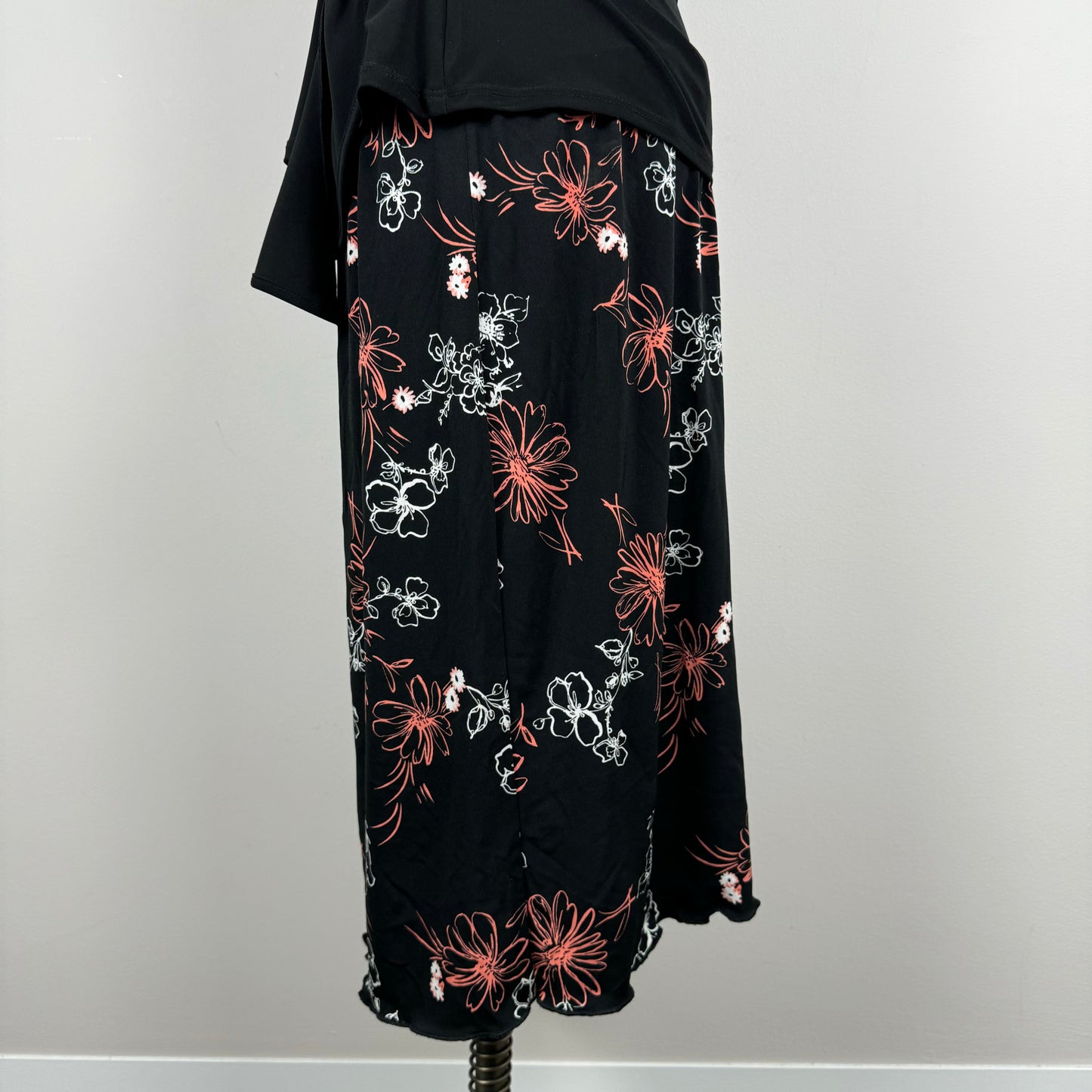 Black Floral Print Midi Skirt