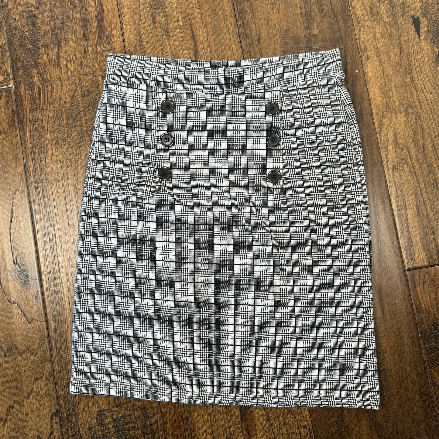 Grey Plaid Knit Midi Skirt