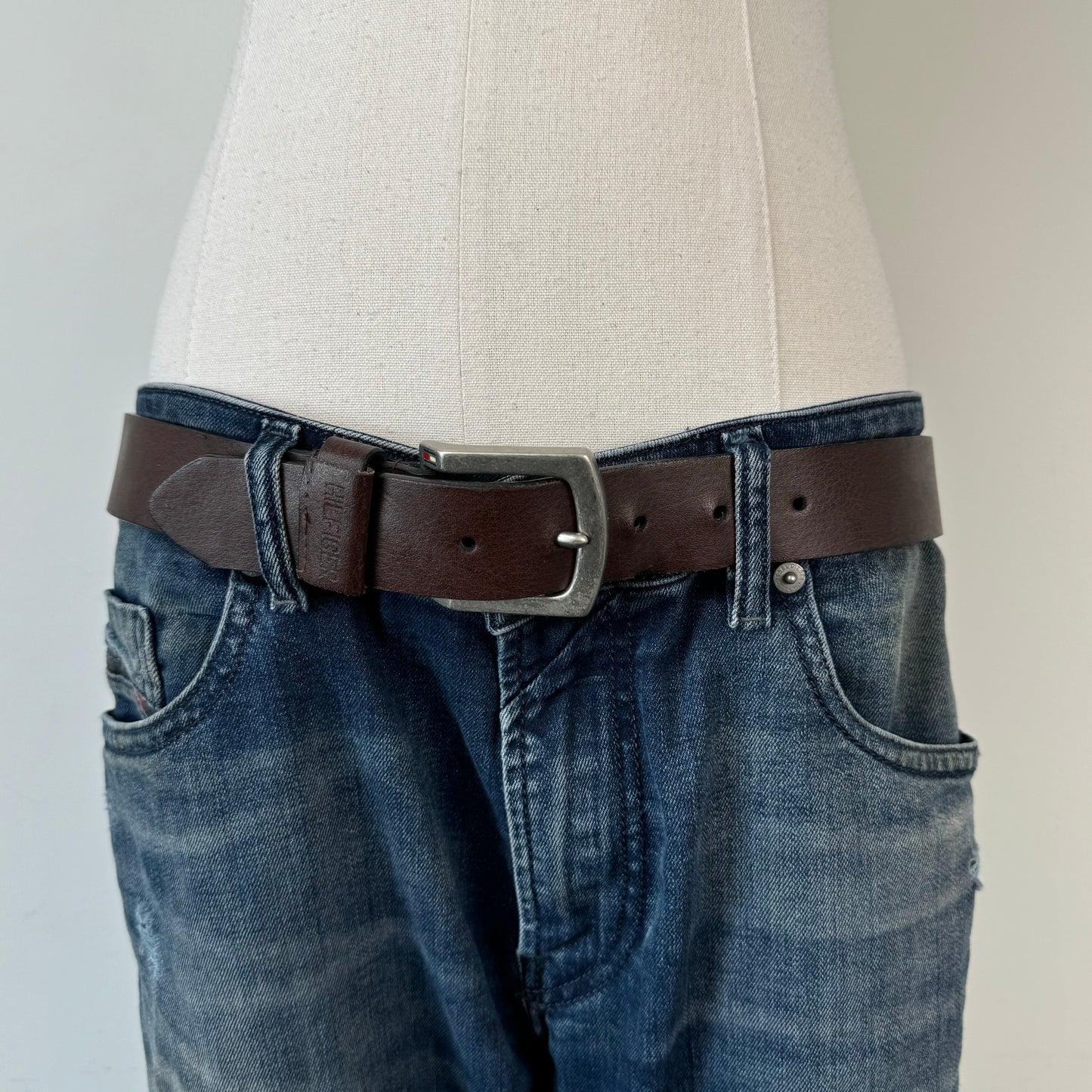 Tommy Brown Leather Silver Buckle Belt