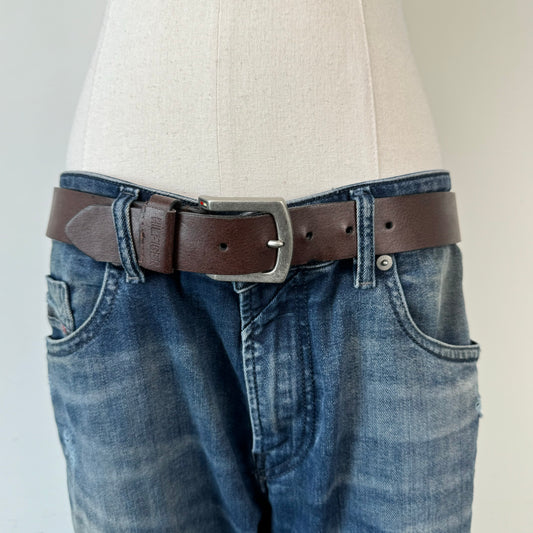 Tommy Brown Leather Silver Buckle Belt