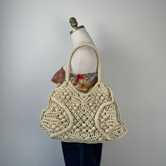 Cream/Beige Crochet Shoulder Bag
