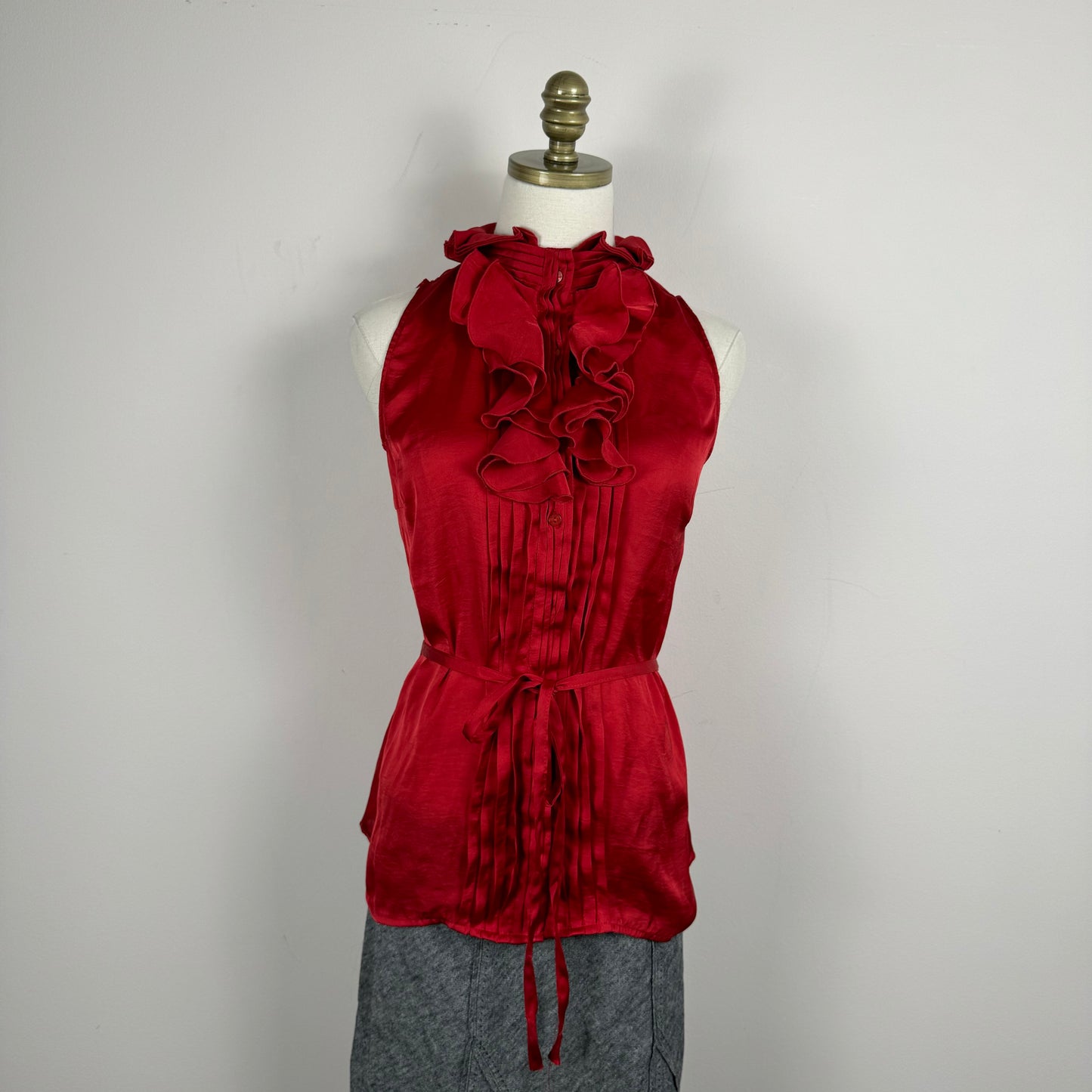 Vintage Ruffled Red Satin Top