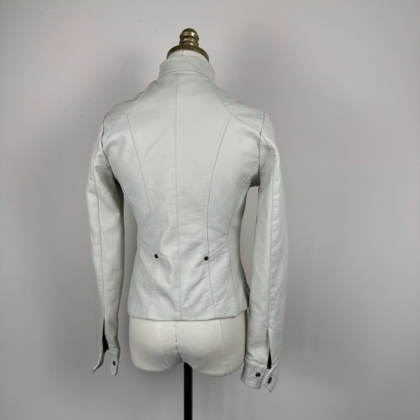Cream Fitted Moto Leather Jacket