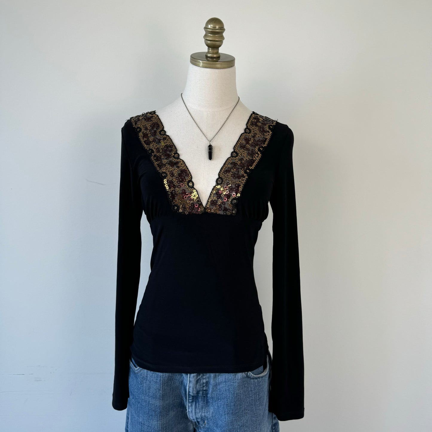 Vintage Black Babydoll Sequin Top