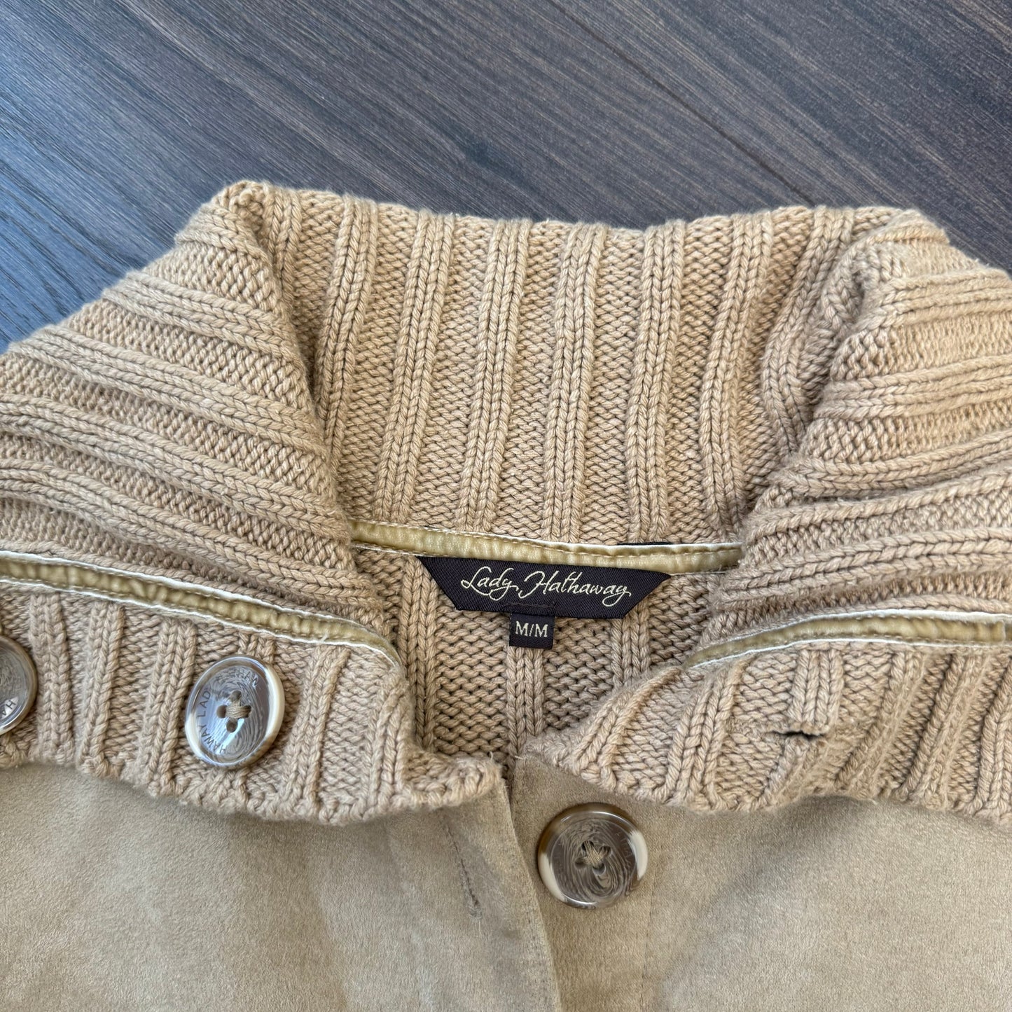 Vintage Tan Suede Cable Knit Button Up Jacket