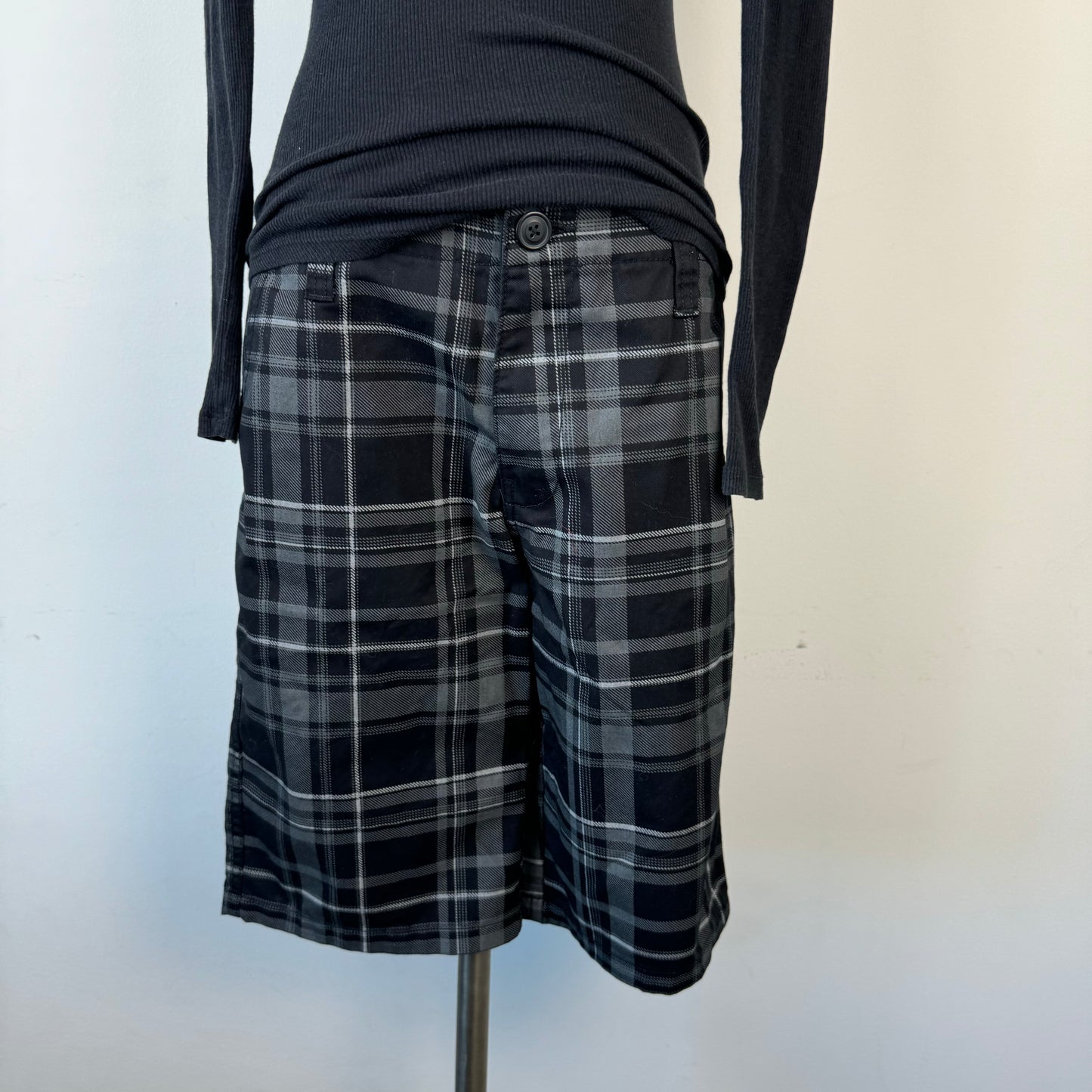 Black Plaid Bermuda Shorts