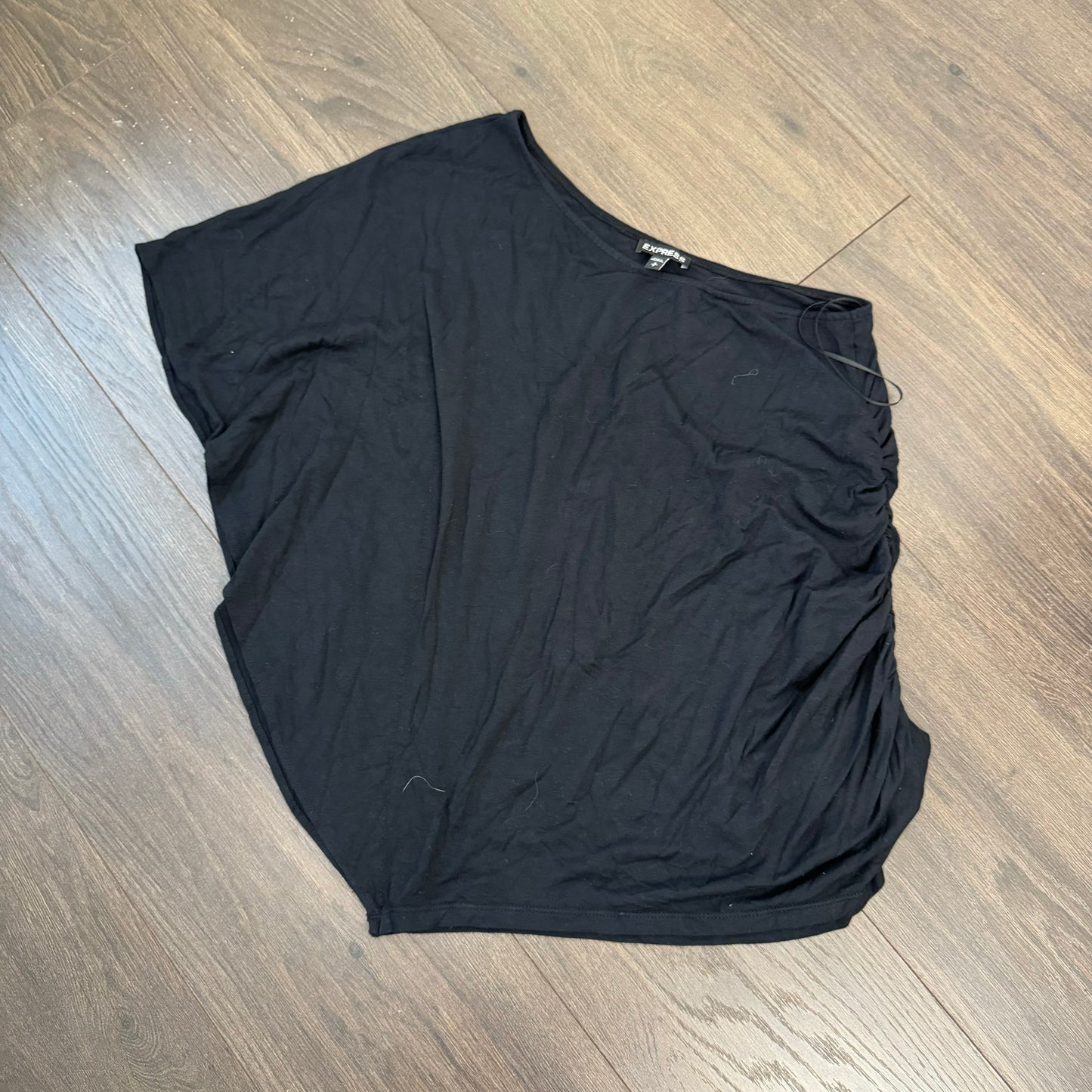 Black One Shoulder Asymmetric Ruched Top