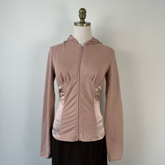 Rosy Pink Fitted Zip Up Sweater