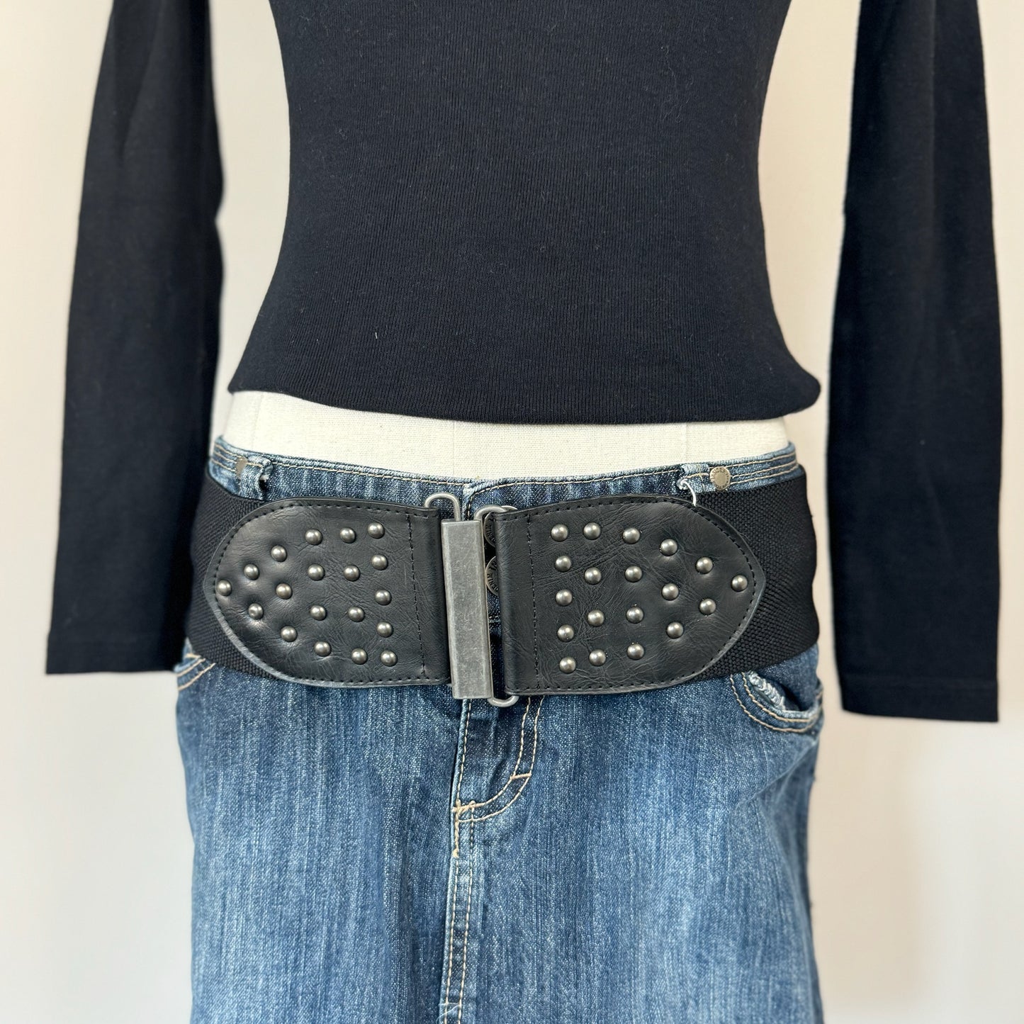Black Studded Black Elasticized Belt