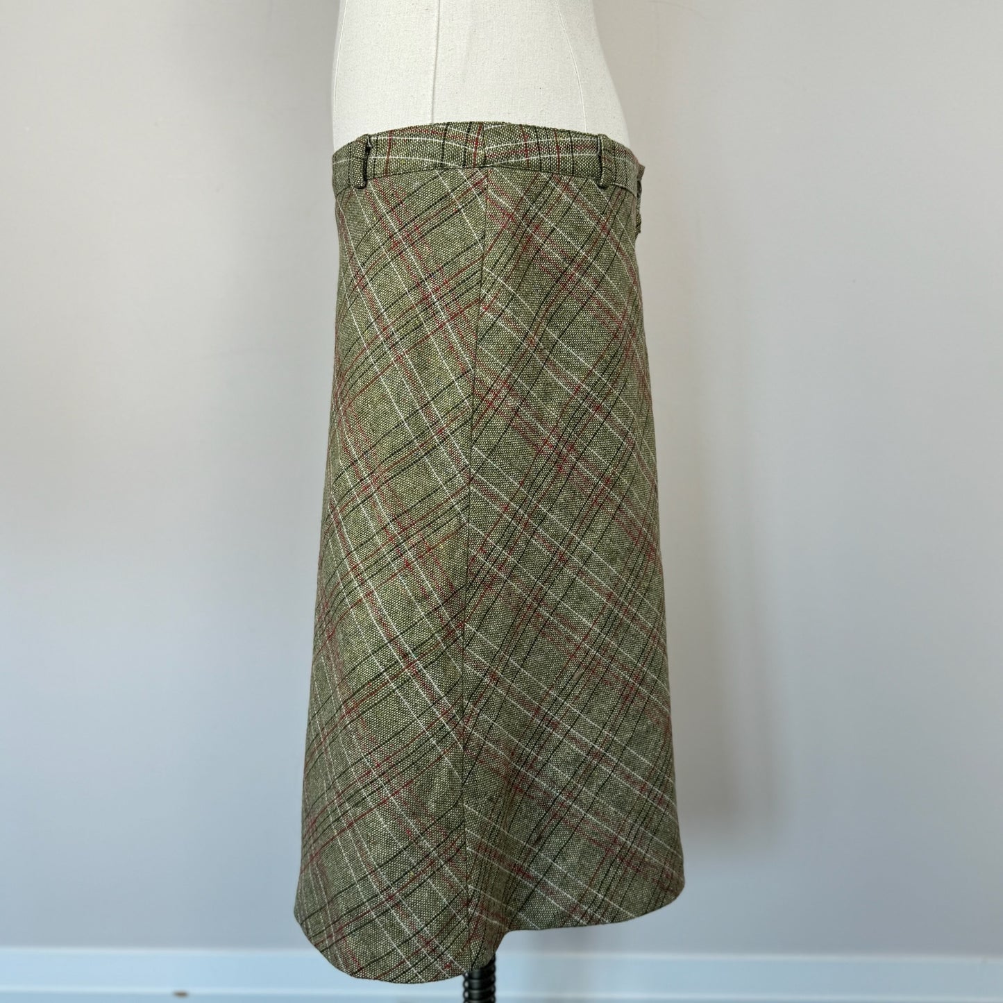 Vintage Green Plaid Midi Skirt