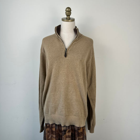 Oversized Tan Quarter Zip Knit Sweater