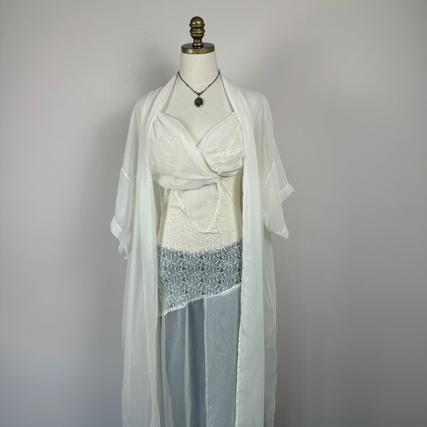 Vintage Cream Lace Sheer Slip Dress and Cover-Up