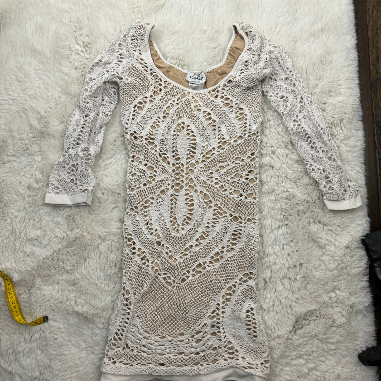 Cream Mesh Knit Mini Dress