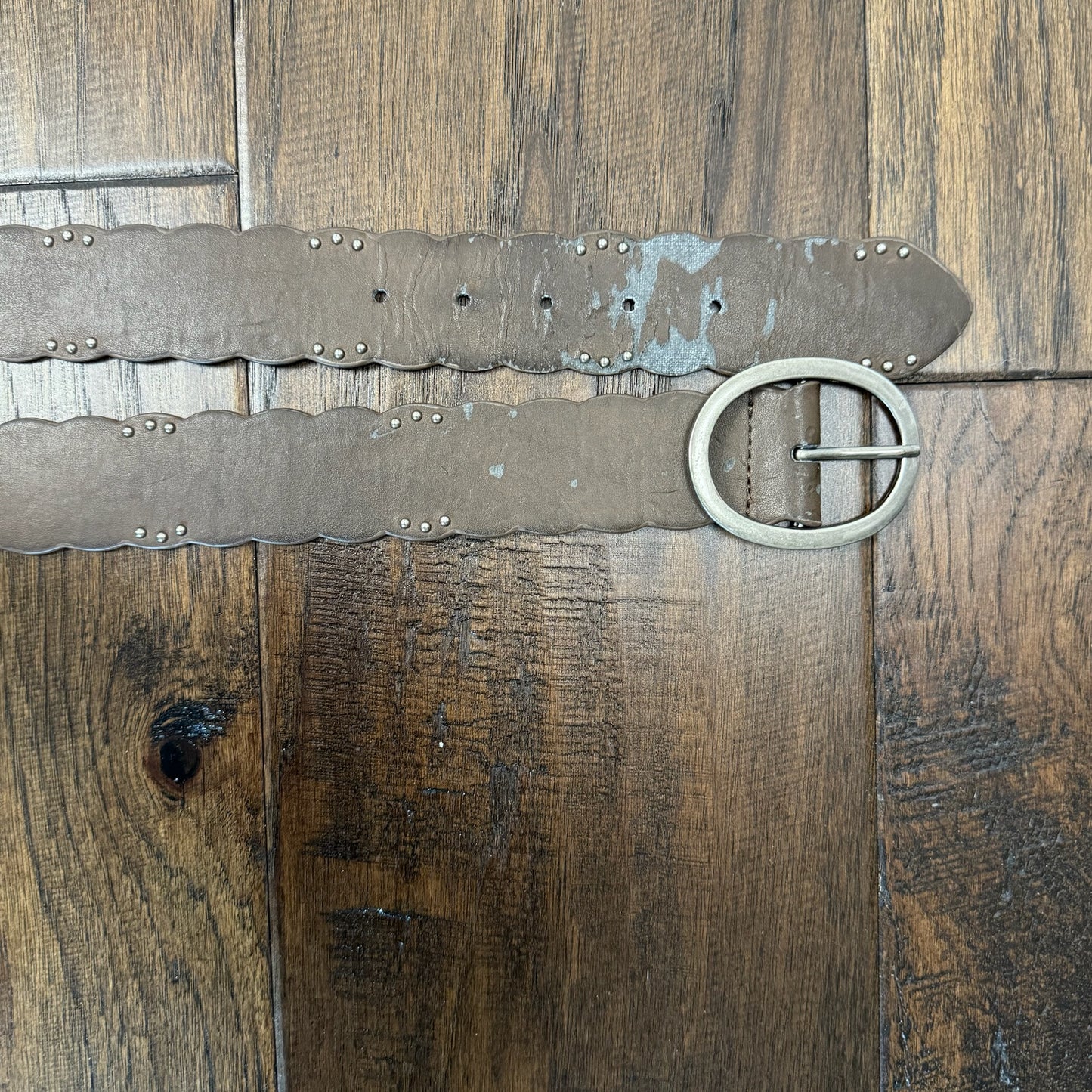 Vintage Brown Silver Studded Leather Belt