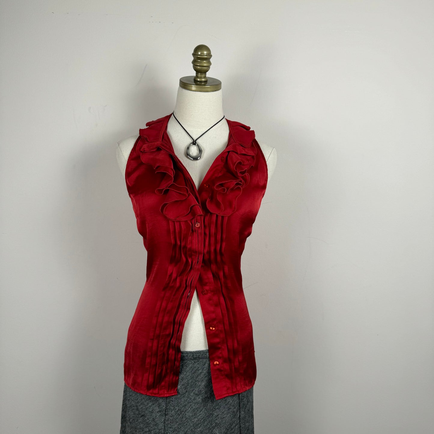 Vintage Ruffled Red Satin Top