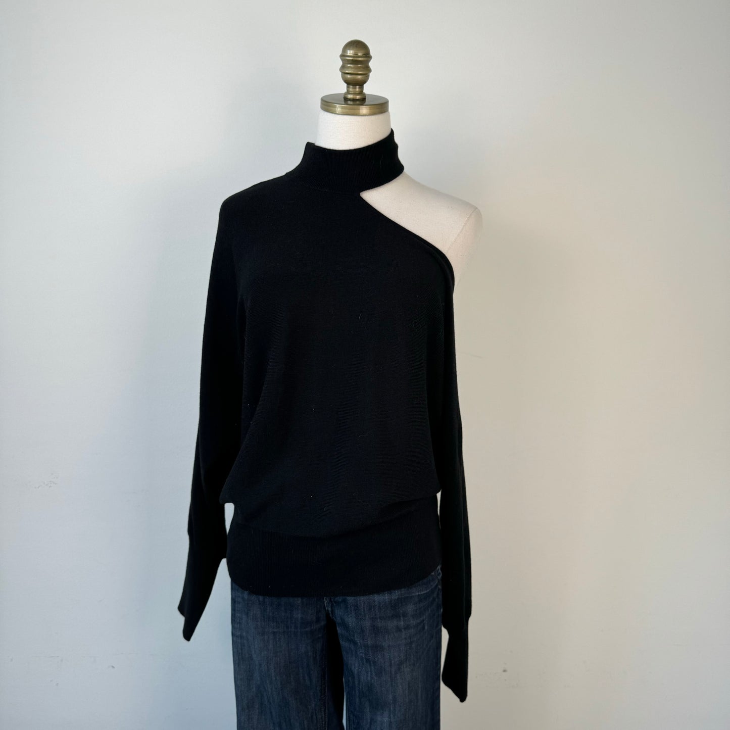Black Dolman One Shoulder Turtleneck Sweater