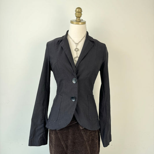 Vintage Black Fitted Button Up Blazer