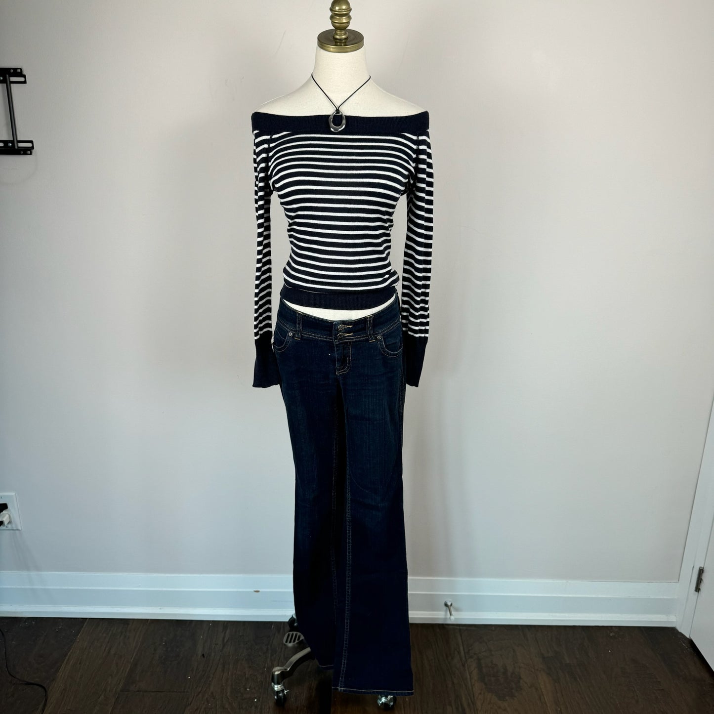 Off The Shoulder Striped Knit Top