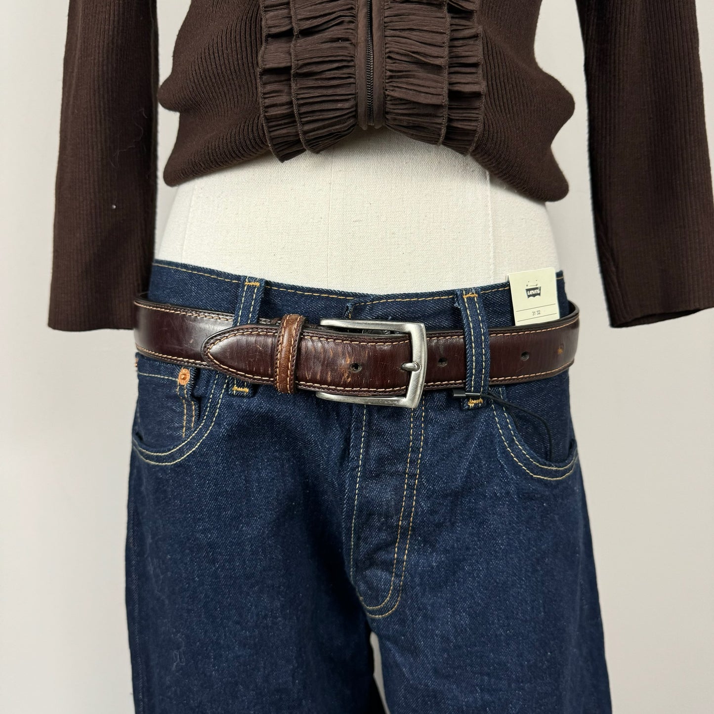 Vintage Brown Silver Buckle Leather Belt