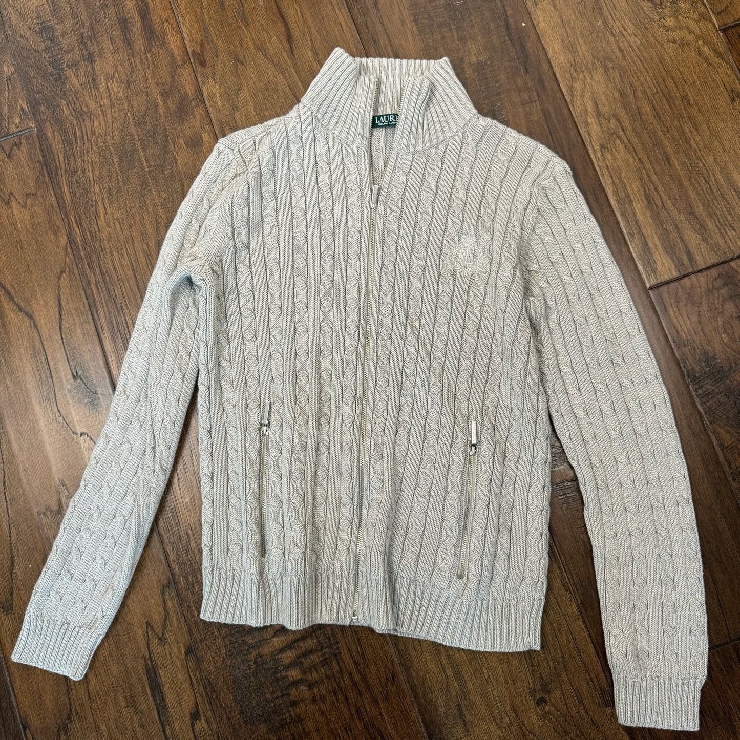 Polo Cable Knit Zip Up Sweater