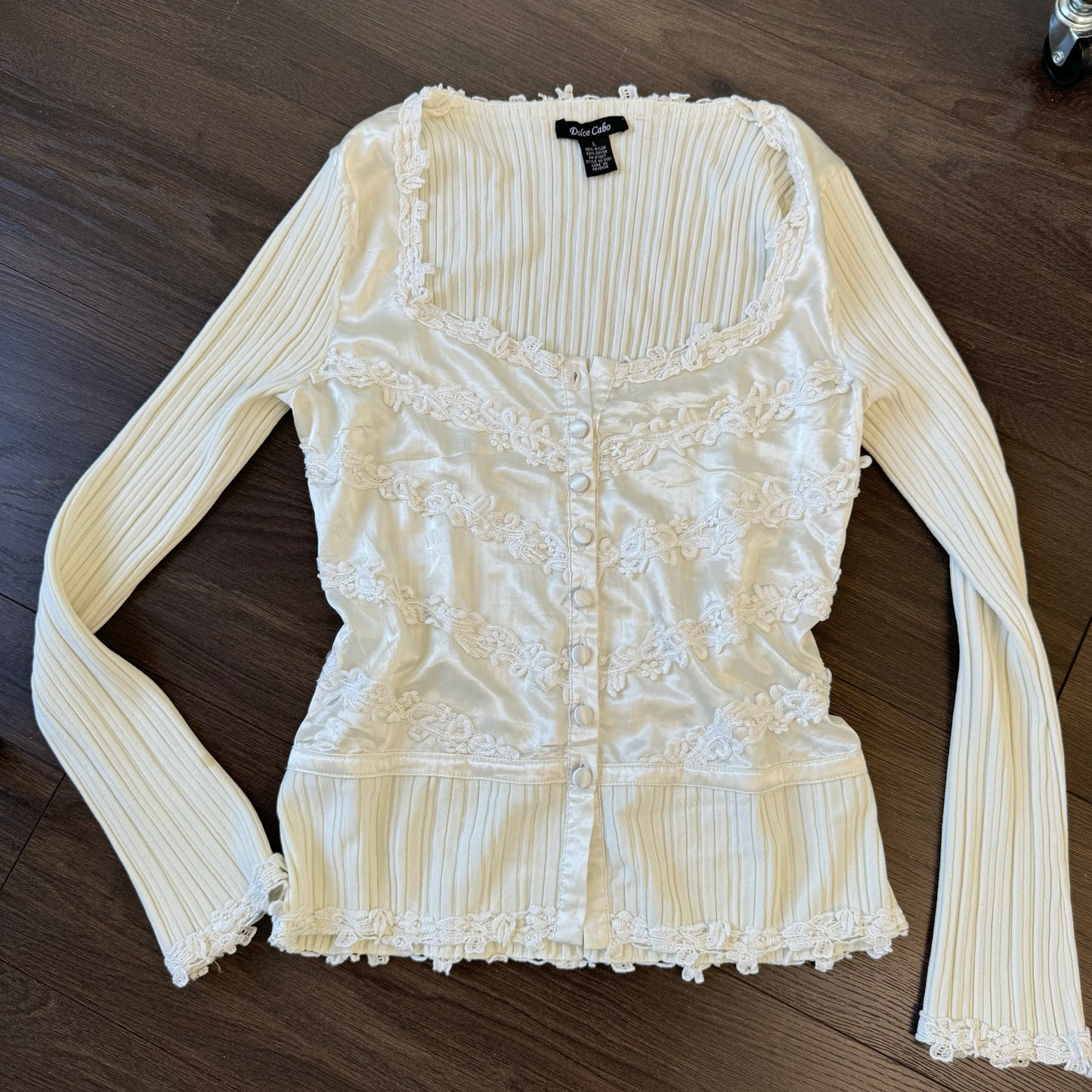 Vintage Cream Satin Button Up Top