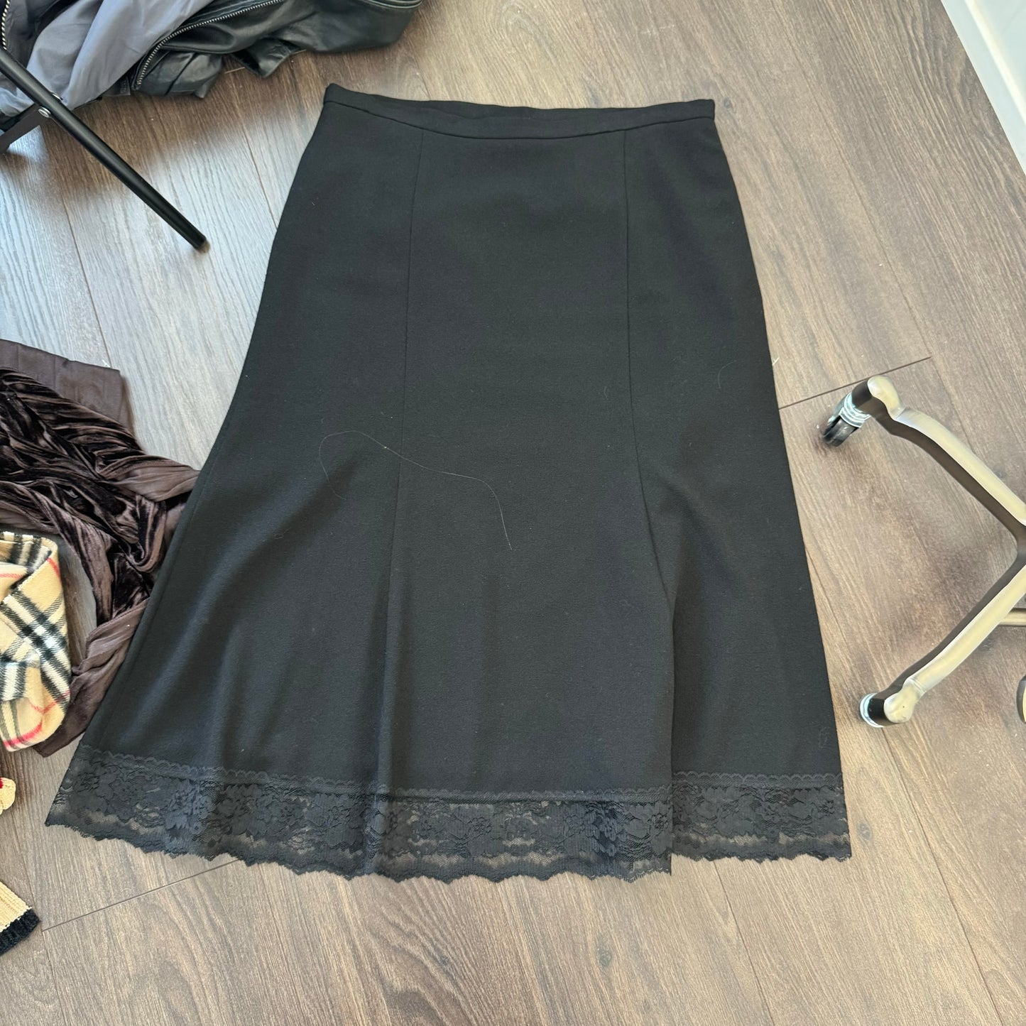 Vintage Black Lace Trim Maxi Skirt