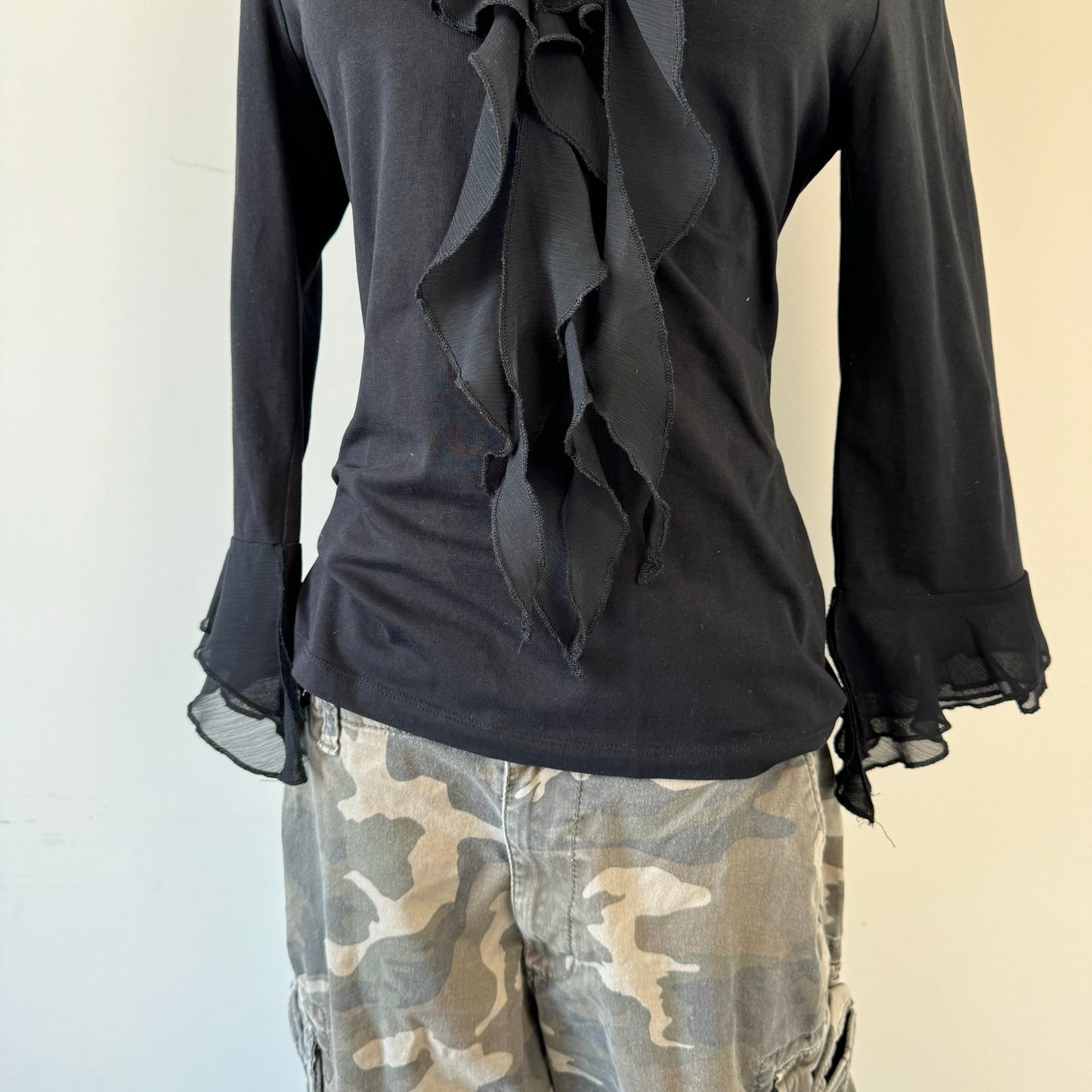 Vintage Black Ruffled Top