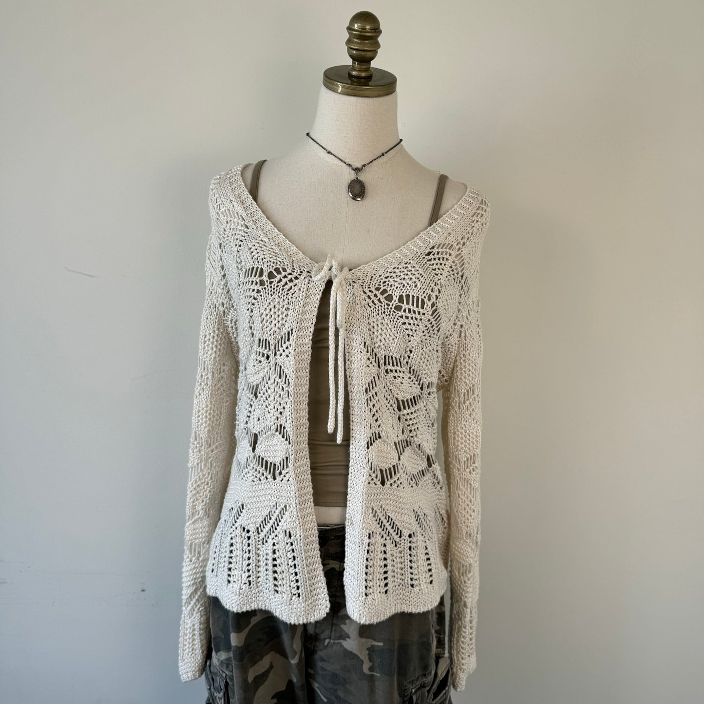 Open Front Tie Up Crochet Cardigan