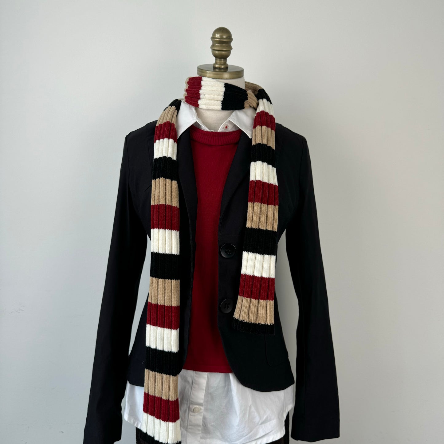 Vintage Striped Knit Skinny Scarf