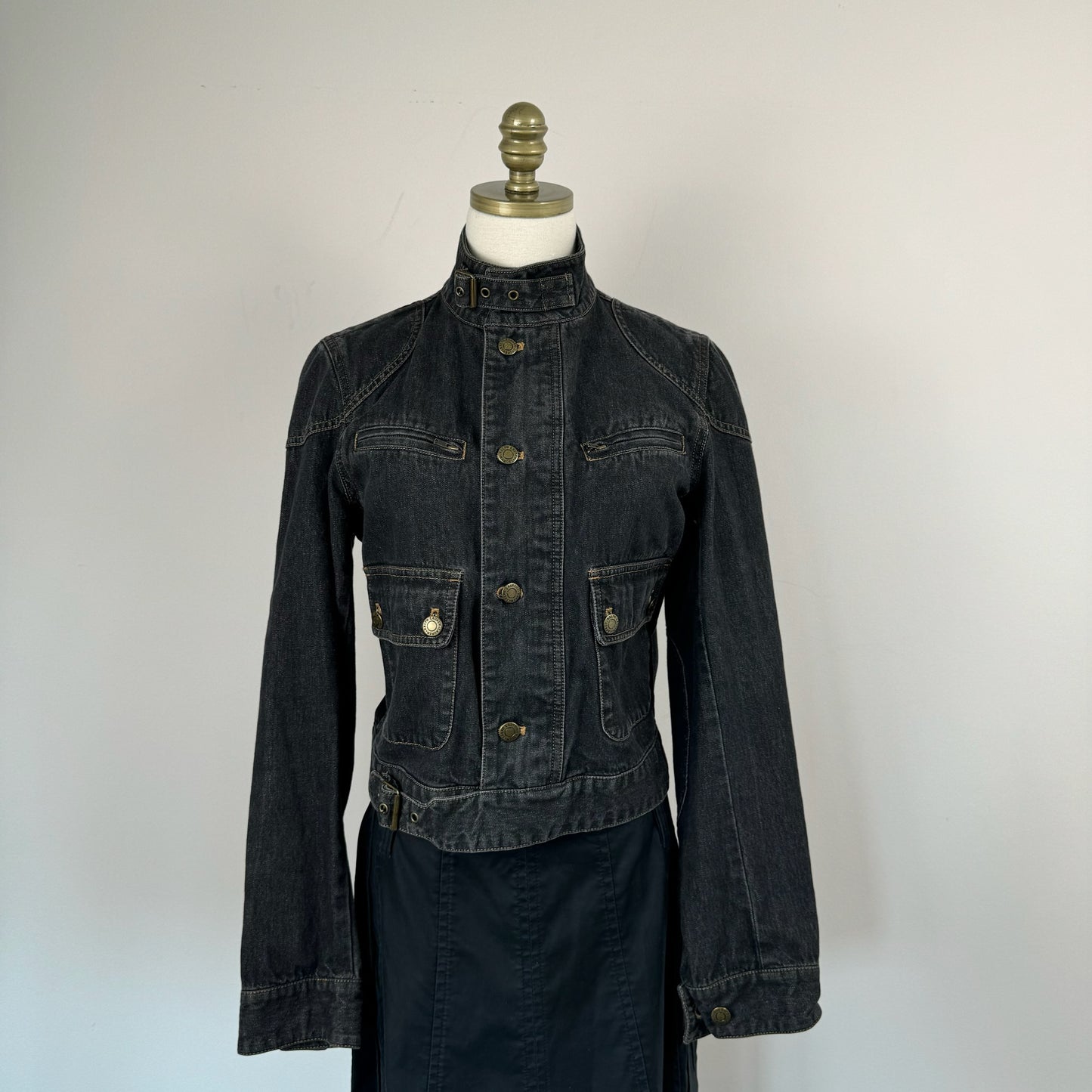 Vintage Dark Wash Denim Moto Jacket