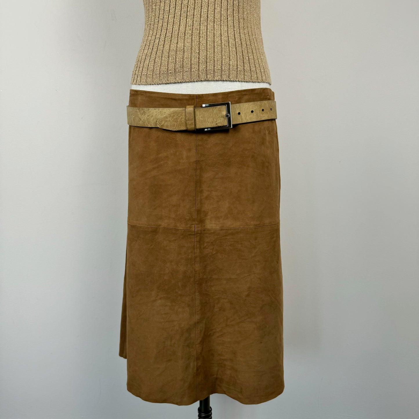 Brown Tan Suede Midi Skirt