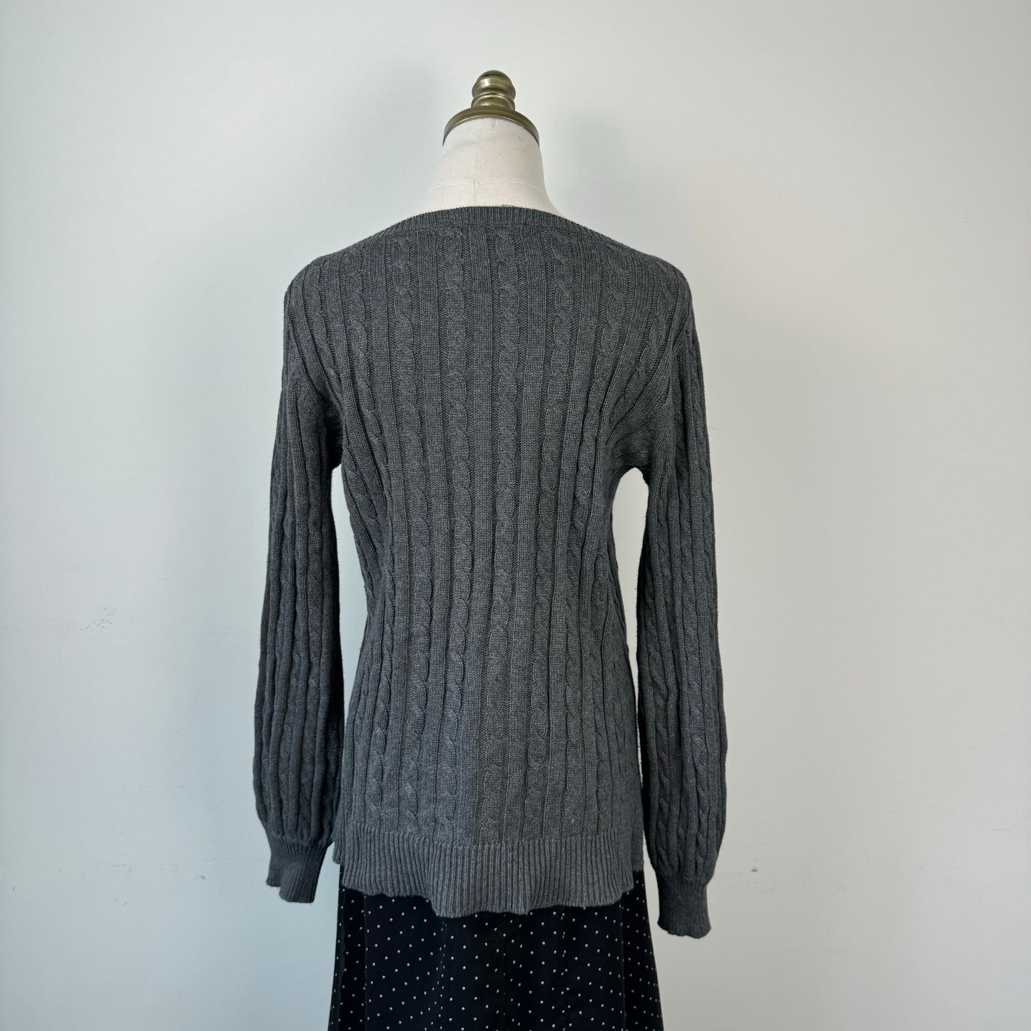 Ralph Lauren Boat Neck Grey Cable Knit Sweater