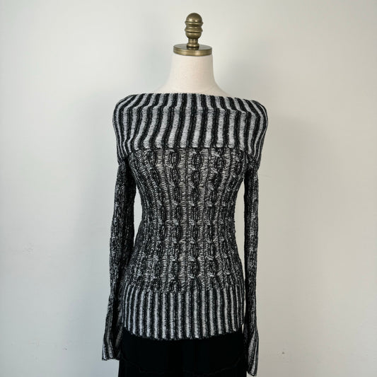 Off The Shoulder Ribbed Two-Tone Sweater