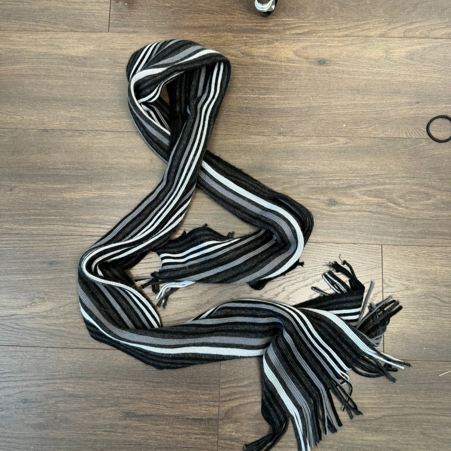 Black and Grey Striped Knit Scarf