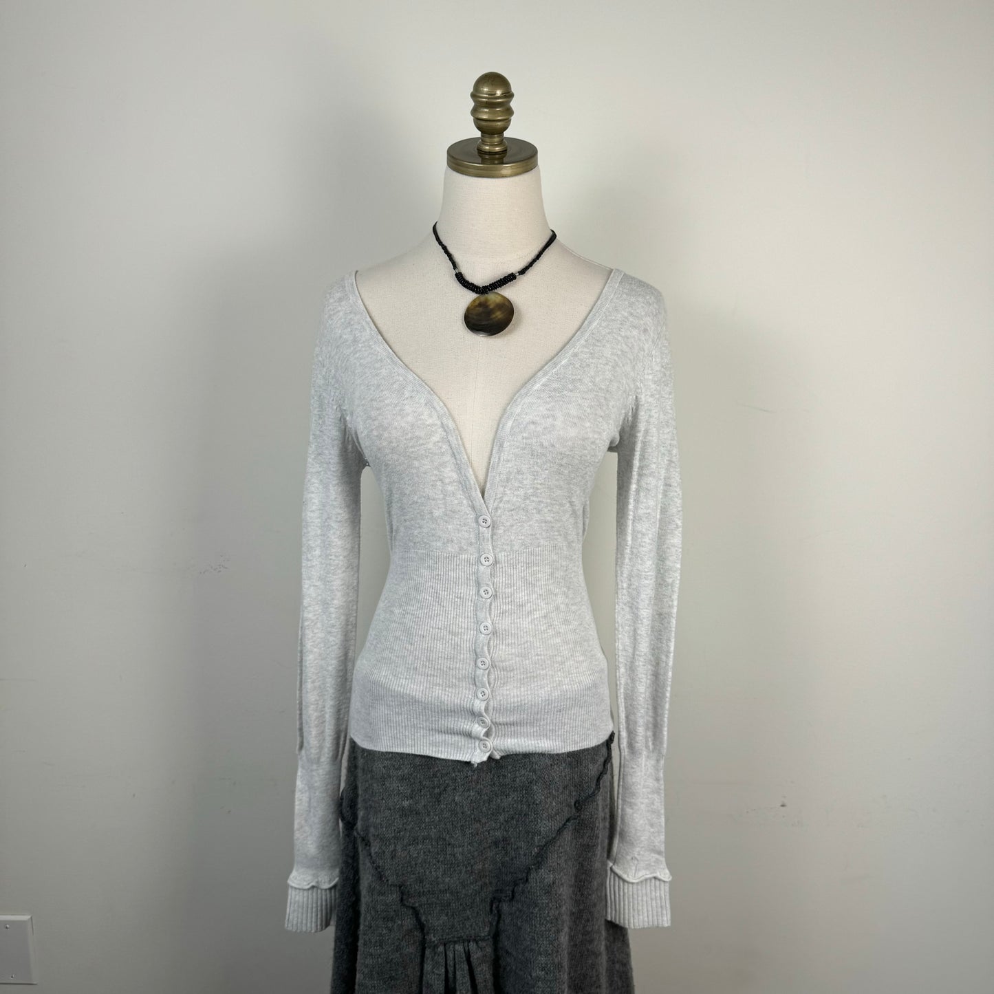 Heather Grey Fitted Button Up Cardigan