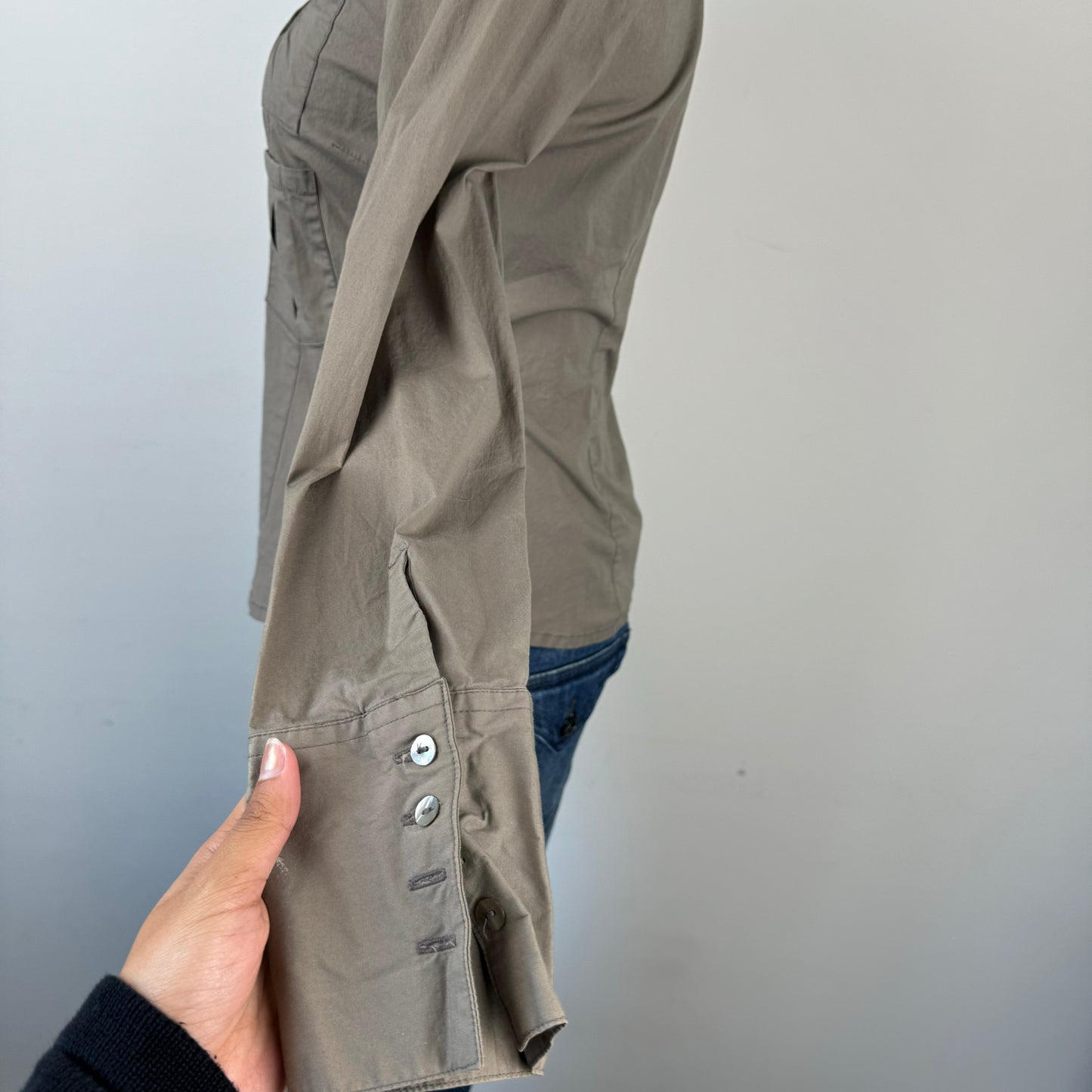 Khaki/Olive Green Fitted Utility Button Up Shirt