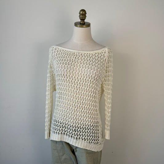 Cream Crochet Off Shoulder Sweater