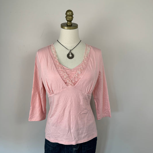 Pink Lace Trim Babydoll Top