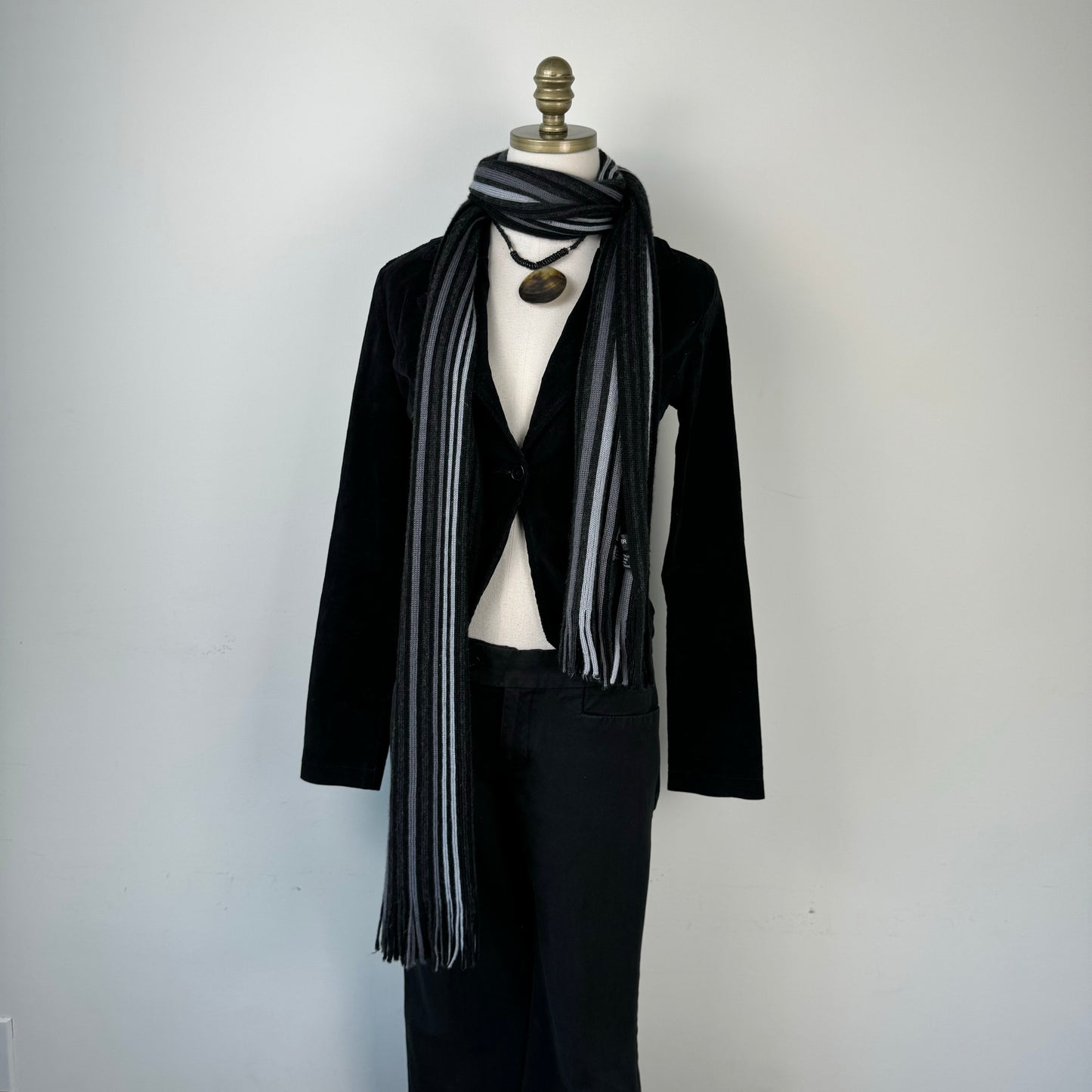 Black and Grey Striped Knit Scarf