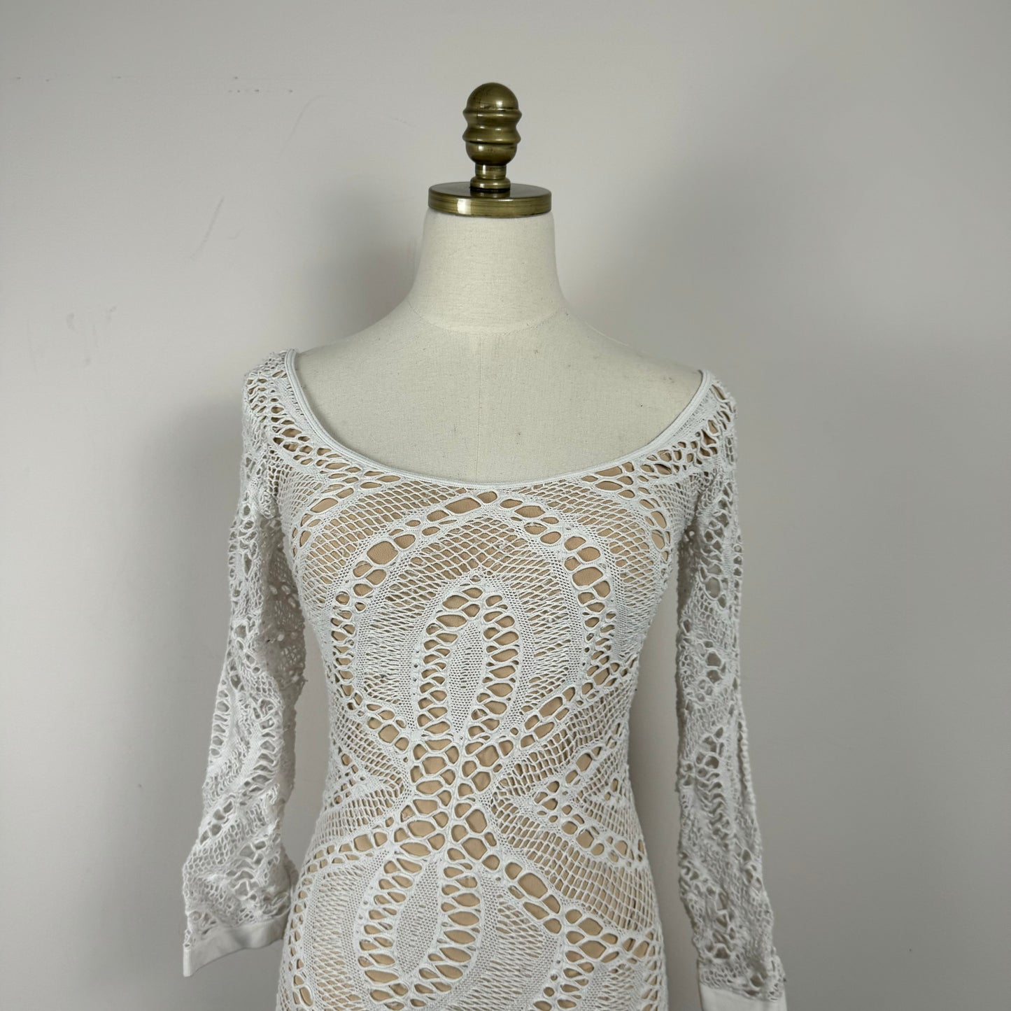 Cream Mesh Knit Mini Dress