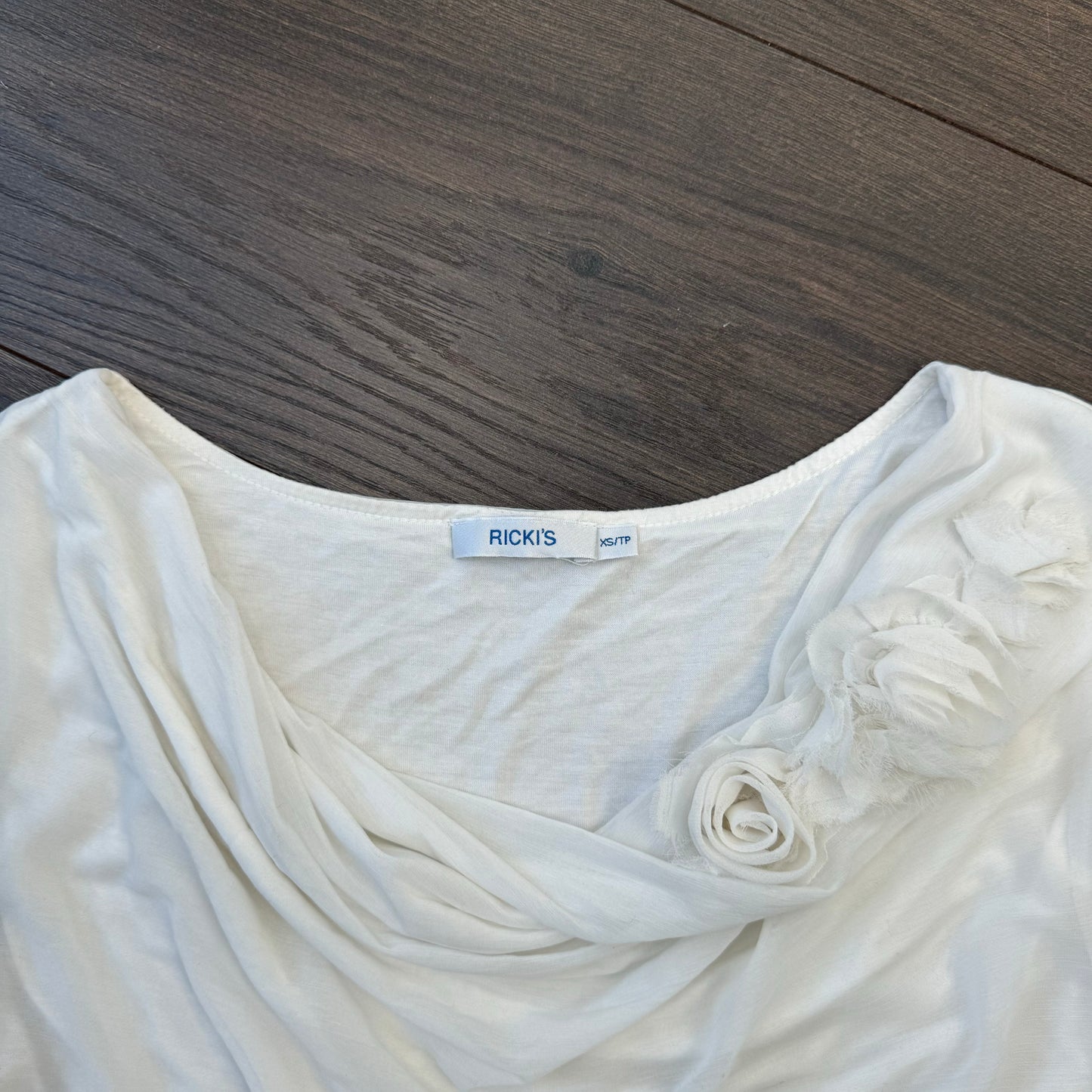 White Floral Chiffon Cowl Neck Top