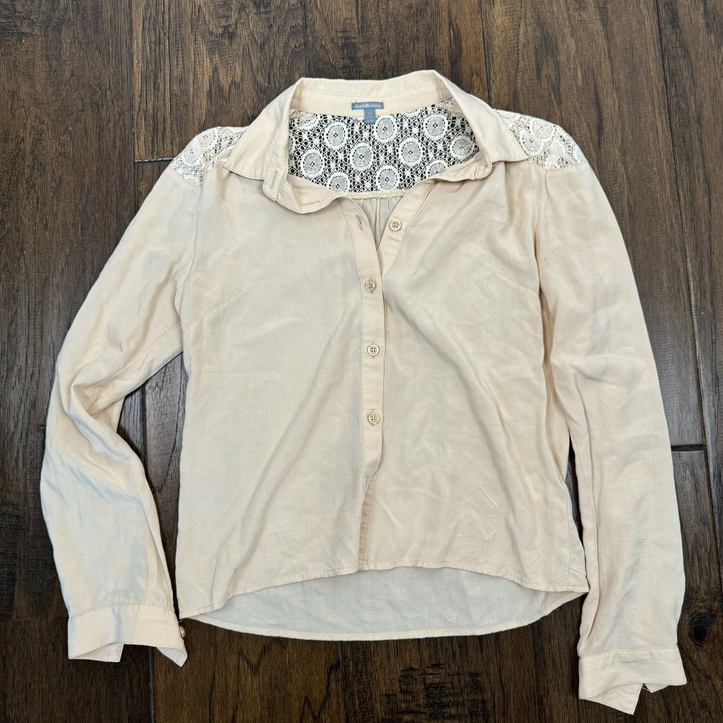Charlotte Russe Lace Detail Button Up Shirt