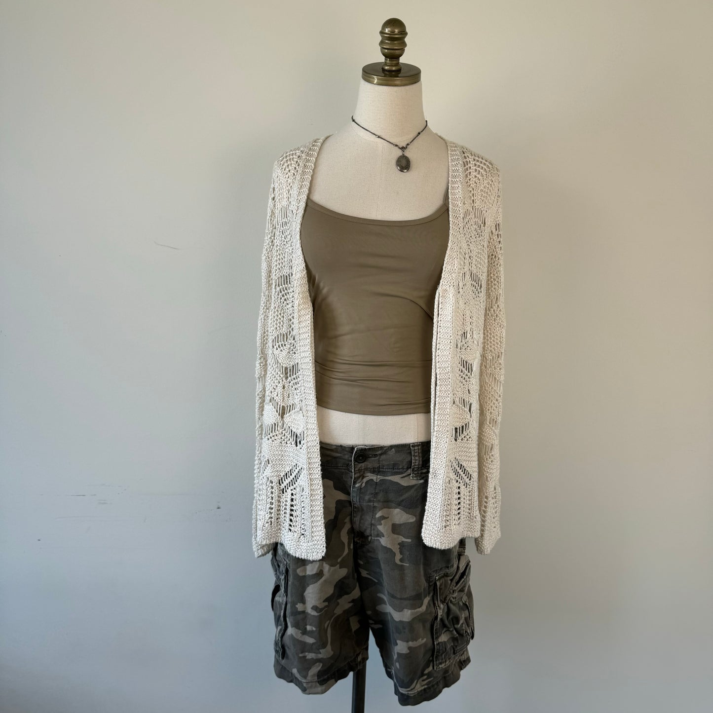 Open Front Tie Up Crochet Cardigan