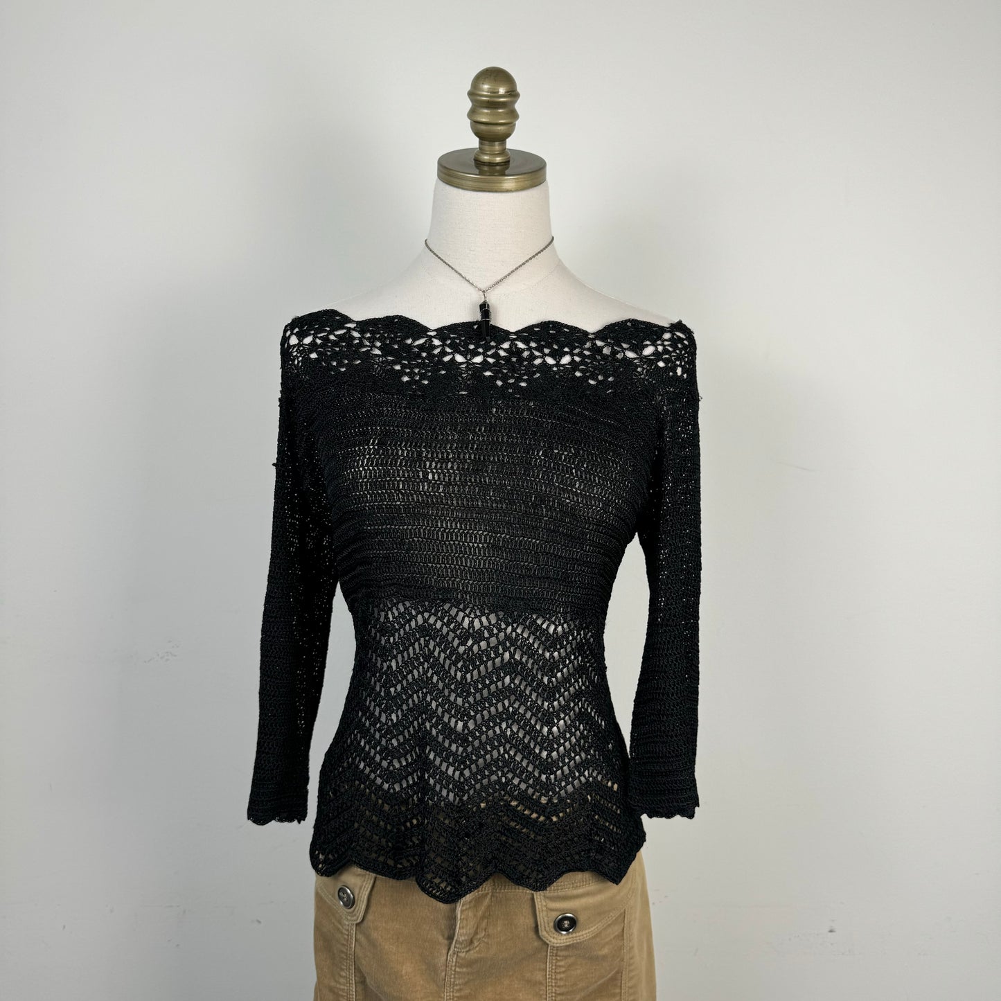 Vintage Black Open Knit Top