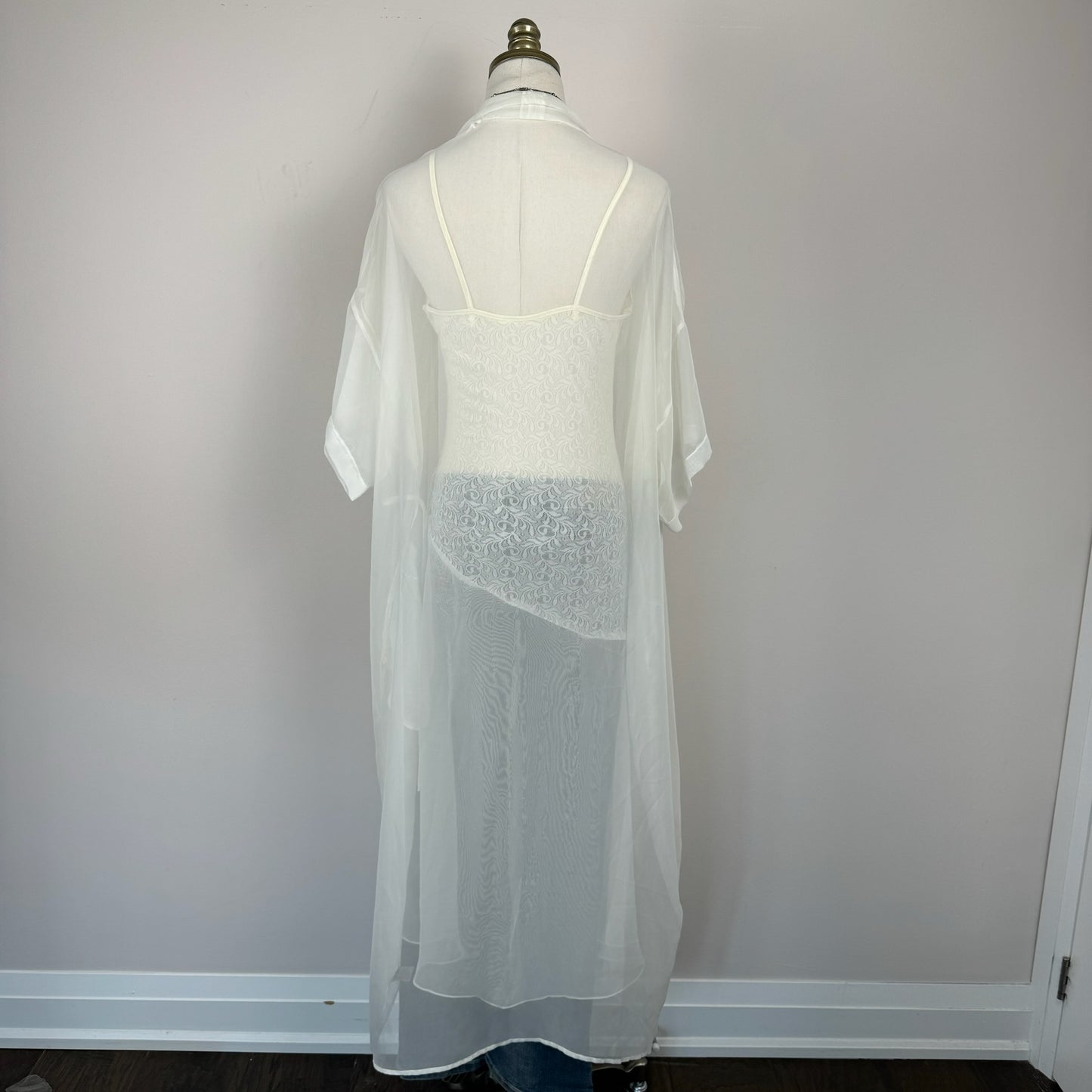 Vintage Cream Lace Sheer Slip Dress and Cover-Up