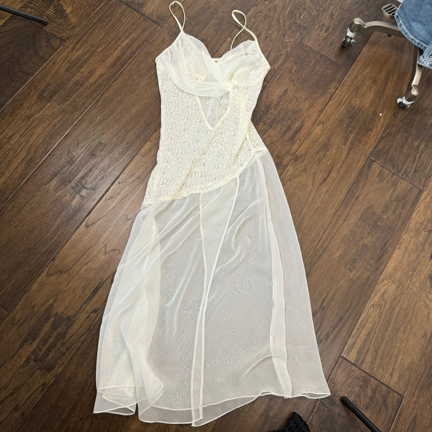 Vintage Cream Lace Sheer Slip Dress and Cover-Up