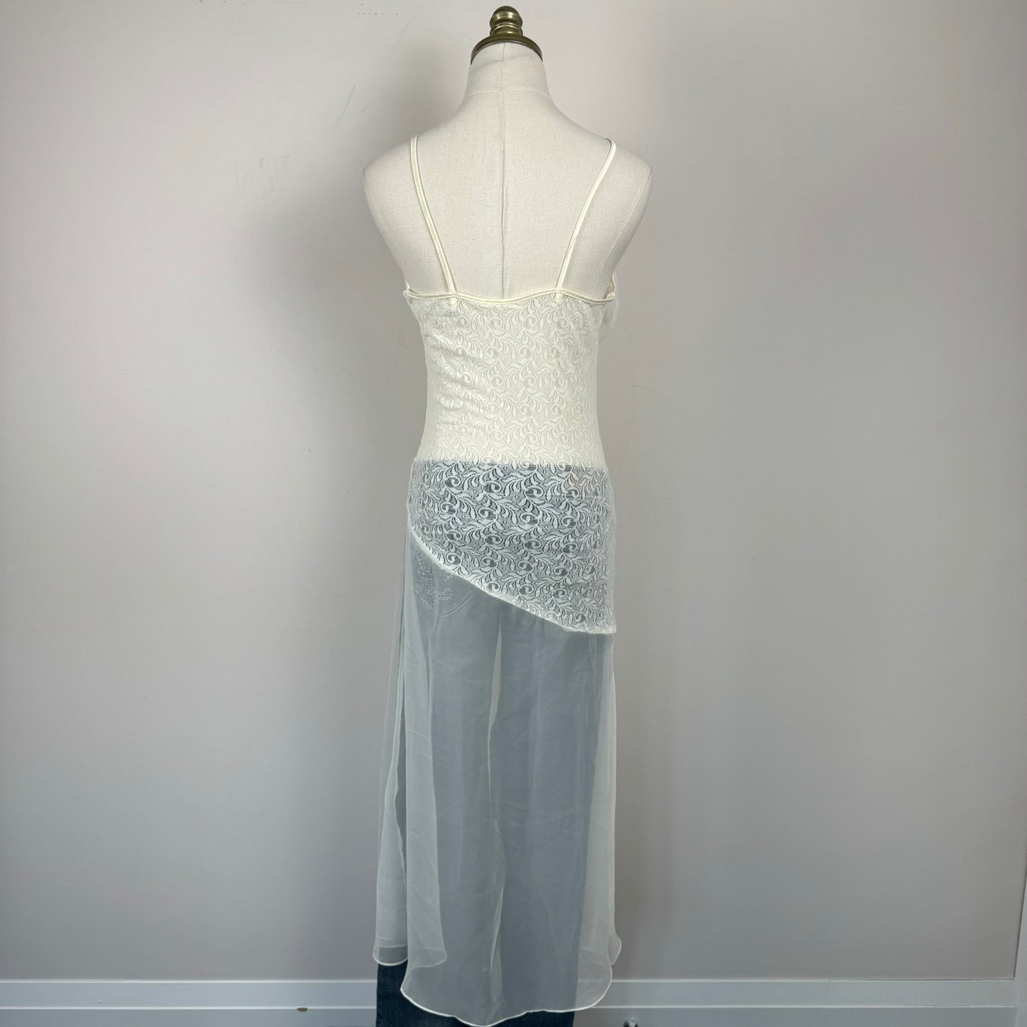 Vintage Cream Lace Sheer Slip Dress and Cover-Up