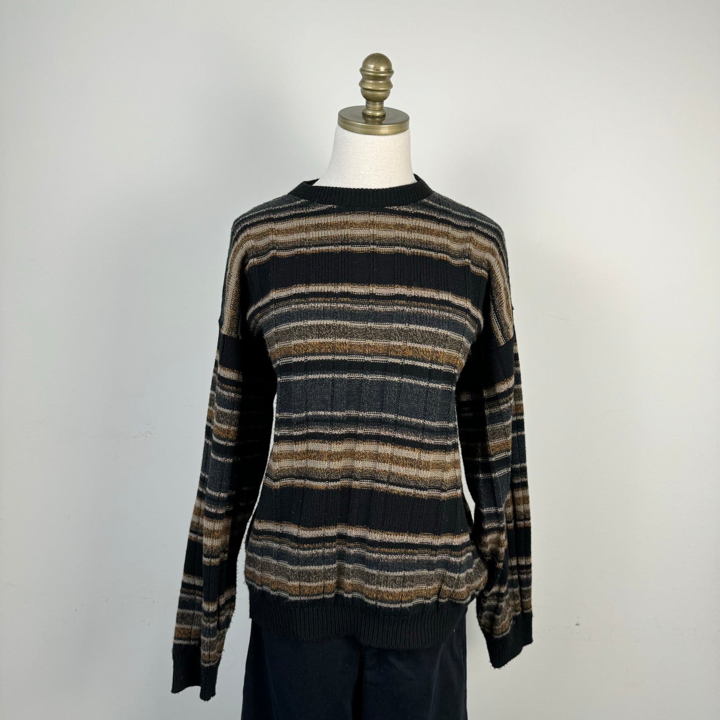 Brown and Black Striped Crewneck Sweater