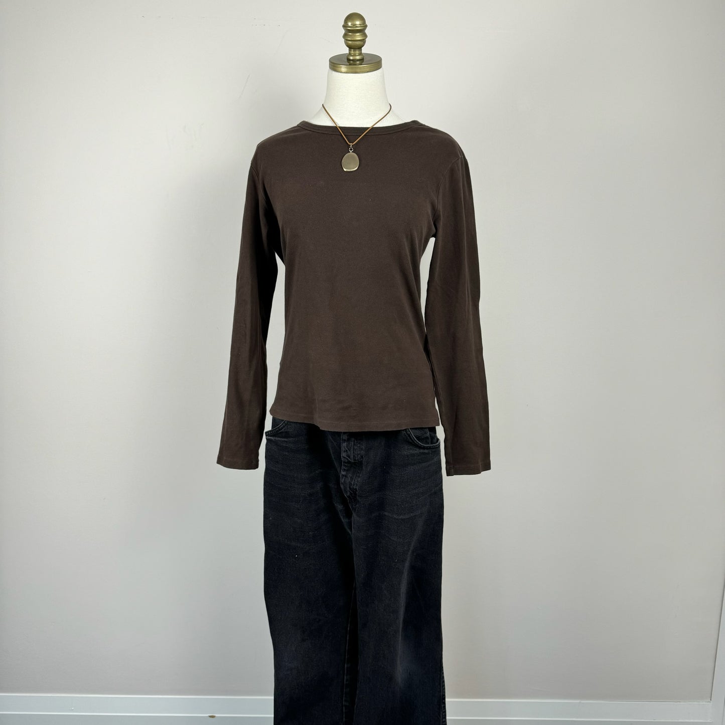 Brown Fitted Knit Long Sleeve Top
