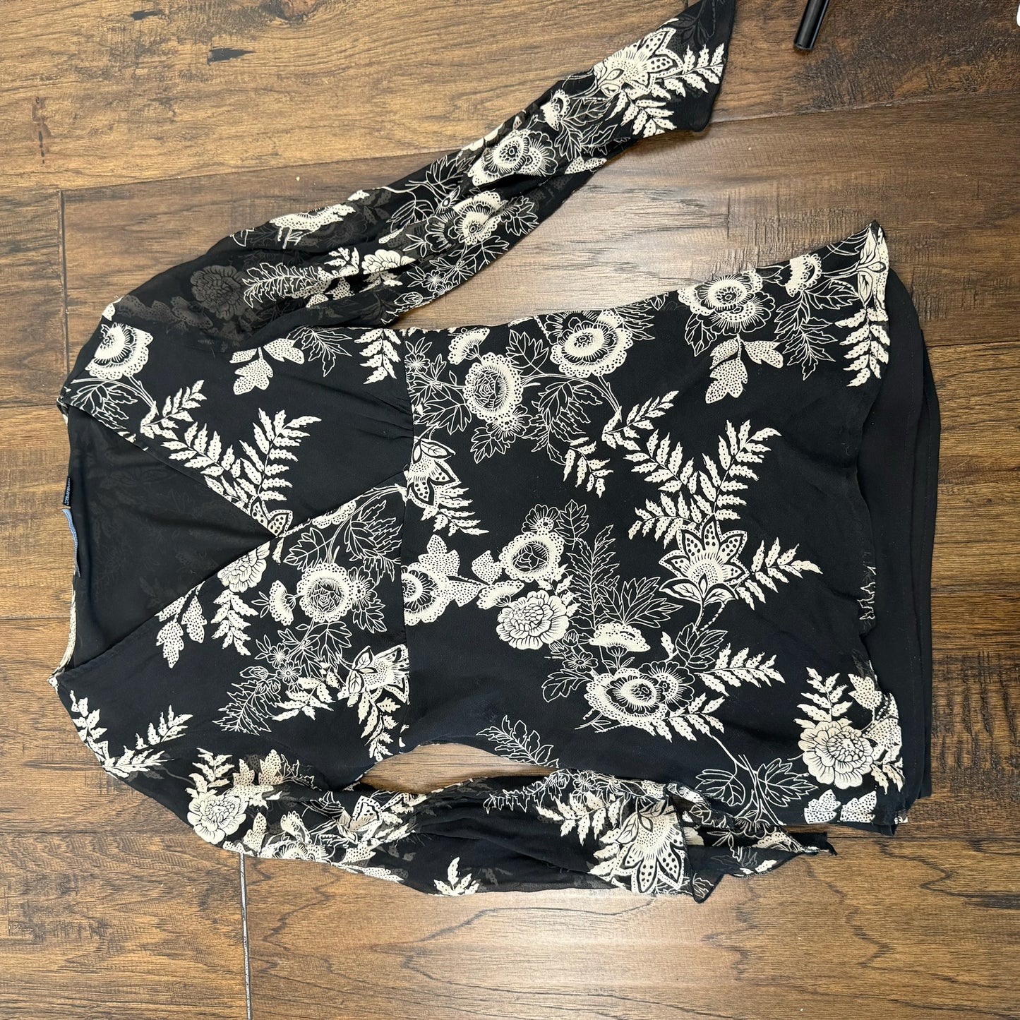 Vintage Chiffon Silk Floral Print Bell Sleeve Top